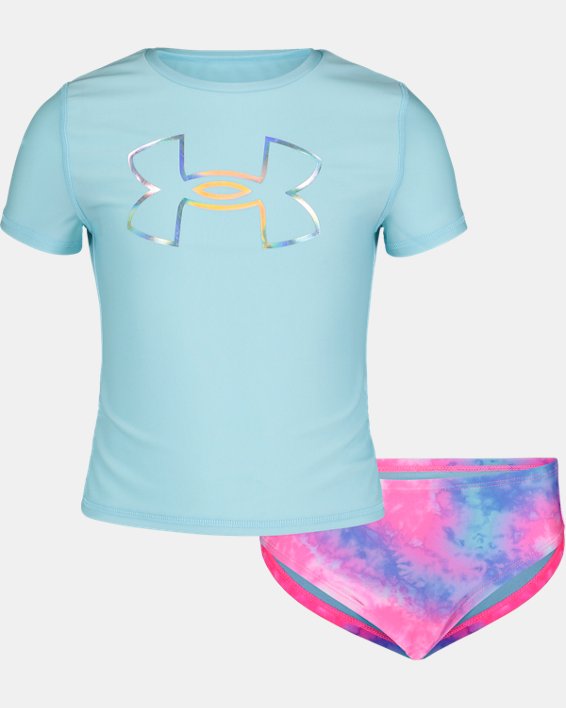 Girls' Pre-School UA Tie-Dye Rash GPre-School UArd & Bikini Bottoms Set, Blue, pdpMainDesktop image number 0